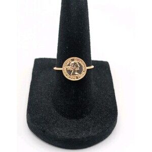 Gold Tone Queen Elizabeth II Dei Gratia Regina FD Coin Ring Repro Dainty Minimal